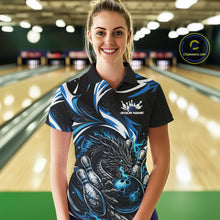 Load image into Gallery viewer, Custom Blue Lightning Dragon Bowling Women Polo Shirts, Dragon Bowling League Shirt IPHW10355