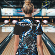 Load image into Gallery viewer, Custom Blue Lightning Dragon Bowling Women Polo Shirts, Dragon Bowling League Shirt IPHW10355