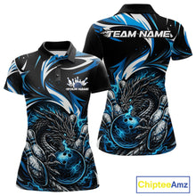 Load image into Gallery viewer, Custom Blue Lightning Dragon Bowling Women Polo Shirts, Dragon Bowling League Shirt IPHW10355