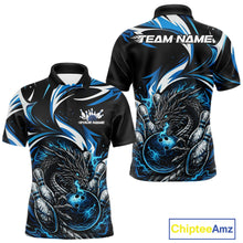 Load image into Gallery viewer, Custom Blue Lightning Dragon Bowling Men Polo Shirts, Dragon Bowling League Shirt IPHW10355