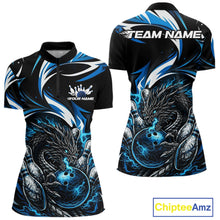 Load image into Gallery viewer, Custom Blue Lightning Dragon Bowling Women Quarter-Zip Shirts, Bowling League Shirt IPHW10355
