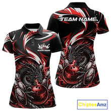 Load image into Gallery viewer, Custom Red Lightning Dragon Bowling Women Polo Shirts, Dragon Bowling League Shirt IPHW10356