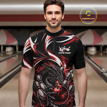 Load image into Gallery viewer, Custom Red Lightning Dragon Bowling Men Quarter-Zip Shirts, Dragon Bowling League Shirt IPHW10356