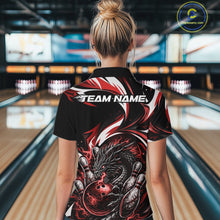 Load image into Gallery viewer, Custom Red Lightning Dragon Bowling Women Quarter-Zip Shirts, Bowling League Shirt IPHW10356