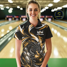 Load image into Gallery viewer, Custom Gold Lightning Dragon Bowling Women Polo Shirts, Dragon Bowling League Shirt IPHW10357