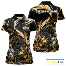 Load image into Gallery viewer, Custom Gold Lightning Dragon Bowling Women Polo Shirts, Dragon Bowling League Shirt IPHW10357