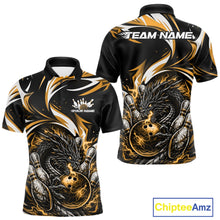 Load image into Gallery viewer, Custom Gold Lightning Dragon Bowling Men Polo Shirts, Dragon Bowling League Shirt IPHW10357