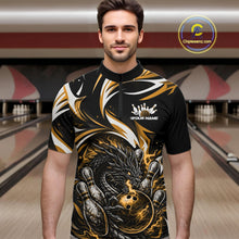 Load image into Gallery viewer, Custom Gold Lightning Dragon Bowling Men Quarter-Zip Shirts, Dragon Bowling League Shirt IPHW10357