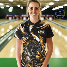 Load image into Gallery viewer, Custom Gold Lightning Dragon Bowling Women Quarter-Zip Shirts, Bowling League Shirt IPHW10357