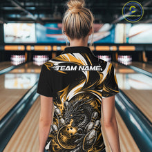 Load image into Gallery viewer, Custom Gold Lightning Dragon Bowling Women Quarter-Zip Shirts, Bowling League Shirt IPHW10357