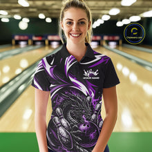 Load image into Gallery viewer, Custom Purple Lightning Dragon Bowling Women Polo Shirts, Dragon Bowling League Shirt IPHW10358