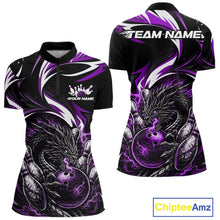 Load image into Gallery viewer, Custom Purple Lightning Dragon Bowling Women Quarter-Zip Shirts, Bowling League Shirt IPHW10358