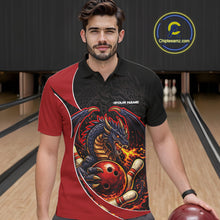 Load image into Gallery viewer, Custom Black And Red Fire Dragon Bowling Jerseys, Dragon Bowling Team Men Polo Shirt IPHW10365