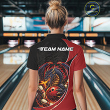 Load image into Gallery viewer, Custom Black And Red Fire Dragon Bowling Jerseys, Dragon Bowling Team Women Polo Shirt IPHW10365