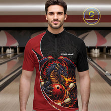 Load image into Gallery viewer, Custom Black And Red Fire Dragon Bowling Jerseys, Dragon Bowling Team Men Quarter-Zip Shirt IPHW10365