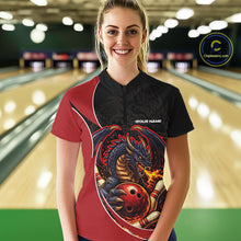 Load image into Gallery viewer, Custom Black And Red Fire Dragon Bowling Jerseys, Bowling Team Women Quarter-Zip Shirt IPHW10365