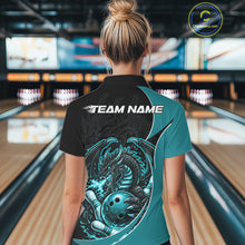 Load image into Gallery viewer, Custom Turquoise Blue Fire Dragon Bowling Jerseys, Dragon Bowling Team Women Polo Shirt IPHW10366