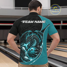 Load image into Gallery viewer, Custom Turquoise Blue Fire Dragon Bowling Jerseys, Dragon Bowling Team Men Quarter-Zip Shirt IPHW10366