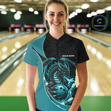 Load image into Gallery viewer, Custom Turquoise Blue Fire Dragon Bowling Jerseys, Bowling Team Women Quarter-Zip Shirt IPHW10366