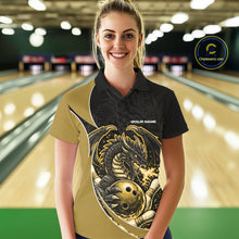 Load image into Gallery viewer, Custom Yellow Fire Dragon Bowling Jerseys, Dragon Bowling Team Women Polo Shirt IPHW10367