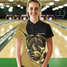 Load image into Gallery viewer, Custom Yellow Fire Dragon Bowling Jerseys, Dragon Bowling Team Women Quarter-Zip Shirt IPHW10367