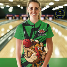 Load image into Gallery viewer, Custom Funny Turkey Bowling Shirts Women, Green Thanksgiving Bowling Shirt Team Uniform IPHW10677