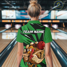 Load image into Gallery viewer, Custom Funny Turkey Bowling Shirts Women, Green Thanksgiving Bowling Shirt Team Uniform IPHW10677