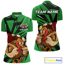 Load image into Gallery viewer, Custom Funny Turkey Bowling Shirts Women, Green Thanksgiving Bowling Shirt Team Uniform IPHW10677