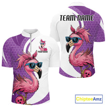 Load image into Gallery viewer, Custom Funny Purple Flamingo Bowling Men Quarter-Zip Shirt, Bowling League Bowlers Outfit IPHW10682