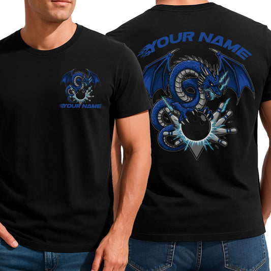 Custom Bowling T-Shirts For Men, Blue Dragon With Thunder Lightning Bowlers Outfit IPHW9075