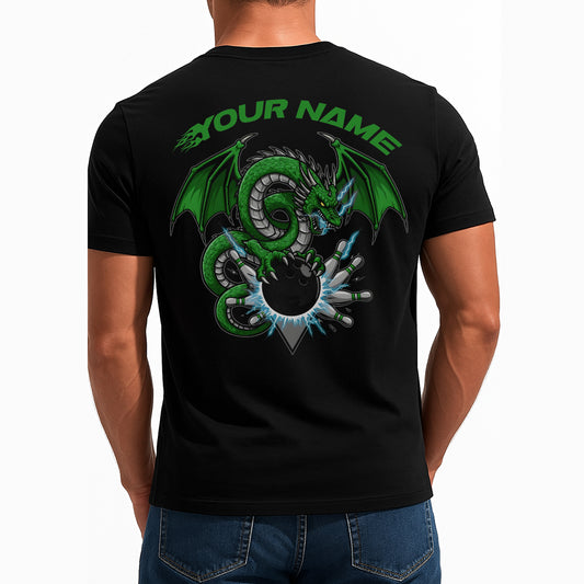 Custom Bowling T-Shirts For Men, Green Dragon Lightning Design For Bowlers IPHW9077