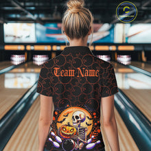 Load image into Gallery viewer, Custom Funny Skeleton Bowling Polo Shirts For Women, Halloween Bowling Team Outfit IPHW9604