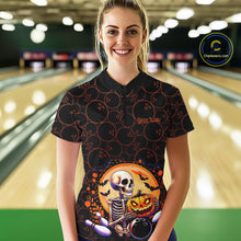 Load image into Gallery viewer, Custom Funny Skeleton Bowling Quarter-Zip Shirts For Women, Halloween Bowling Team Outfit IPHW9604
