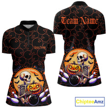 Load image into Gallery viewer, Custom Funny Skeleton Bowling Quarter-Zip Shirts For Women, Halloween Bowling Team Outfit IPHW9604