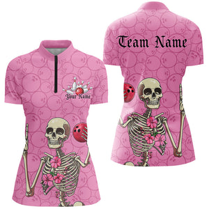 Custom Pink Halloween Bowling Shirts For Women, Funny Halloween Bowling Outfits IPHW7653