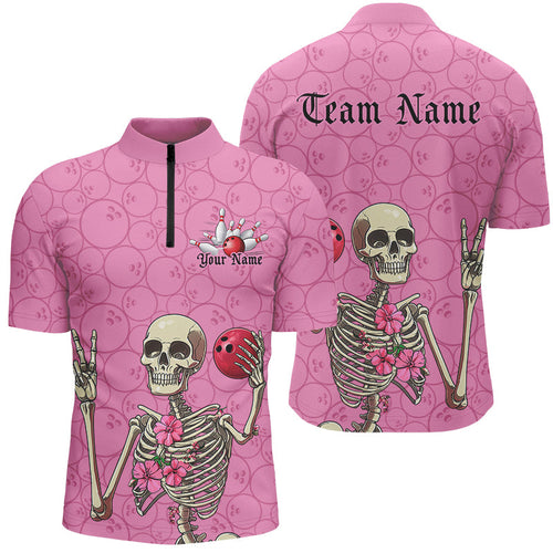 Custom Pink Halloween Bowling Shirts For Men, Funny Halloween Bowling Outfits IPHW7653