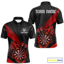 Load image into Gallery viewer, Custom Black And Red Flame Dartboard Darts Team Men Polo Shirts, Darts Jerseys IPHW10373