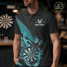 Load image into Gallery viewer, Custom Black And Blue Flame Dartboard Darts Team Men Polo Shirts, Darts Jerseys IPHW10374