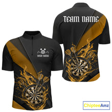 Load image into Gallery viewer, Custom Black And Yellow Flame Dartboard Darts Team Men Quarter-Zip Shirts, Darts Jerseys IPHW10375