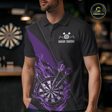 Load image into Gallery viewer, Custom Black And Purple Flame Dartboard Darts Team Men Polo Shirts, Darts Jerseys IPHW10376