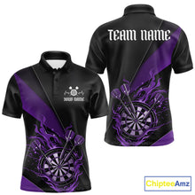 Load image into Gallery viewer, Custom Black And Purple Flame Dartboard Darts Team Men Polo Shirts, Darts Jerseys IPHW10376