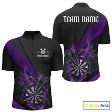 Load image into Gallery viewer, Custom Black And Purple Flame Dartboard Darts Team Men Quarter-Zip Shirts, Darts Jerseys IPHW10376