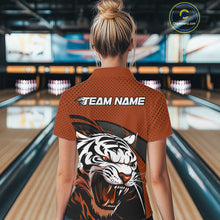 Load image into Gallery viewer, Custom Black And Orange Tiger Bowling Team Polo Shirts For Women, Bowling League Shirt IPHW9021