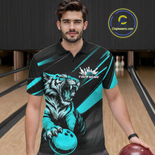 Load image into Gallery viewer, Personalized Tiger Bowling Team Men Polo Shirts, Black And Blue Tiger Bowling Jerseys IPHW9023