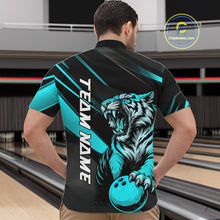 Load image into Gallery viewer, Personalized Tiger Bowling Team Men Quarter-Zip Shirts, Black And Blue Tiger Bowling Jerseys IPHW9023