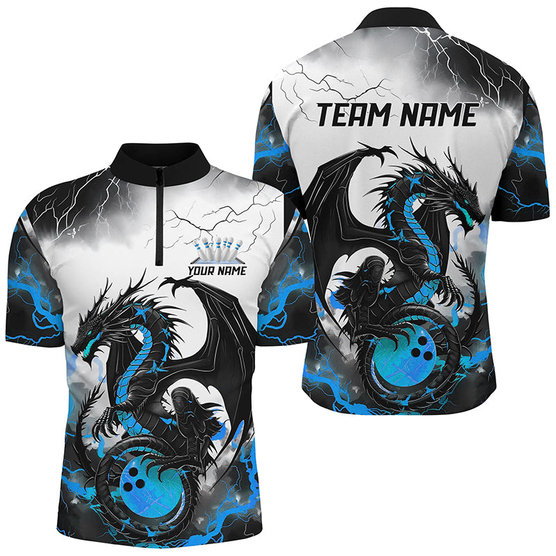 Black And Blue Thunder Lightning Custom Dragon Bowling Shirts For Men, Bowling League Shirts IPHW7062