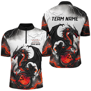 Black And Red Thunder Lightning Custom Dragon Bowling Shirts For Men, Bowling League Shirts IPHW7063