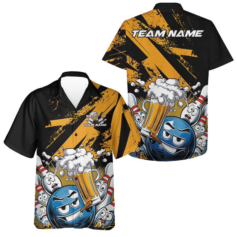 Custom Funny Cool Bowling Ball Bowling And Beer Men And Women Hawaiian Shirts, Grunge Bowling Uniform IPHW9611