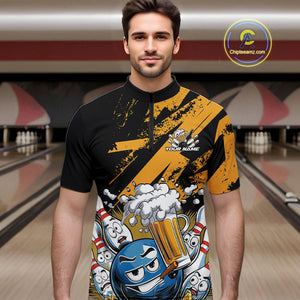 Custom Funny Cool Bowling Ball Bowling And Beer Men Quarter-Zip Shirts, Grunge Bowling Uniform IPHW9611