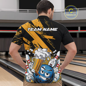 Custom Funny Cool Bowling Ball Bowling And Beer Men Quarter-Zip Shirts, Grunge Bowling Uniform IPHW9611